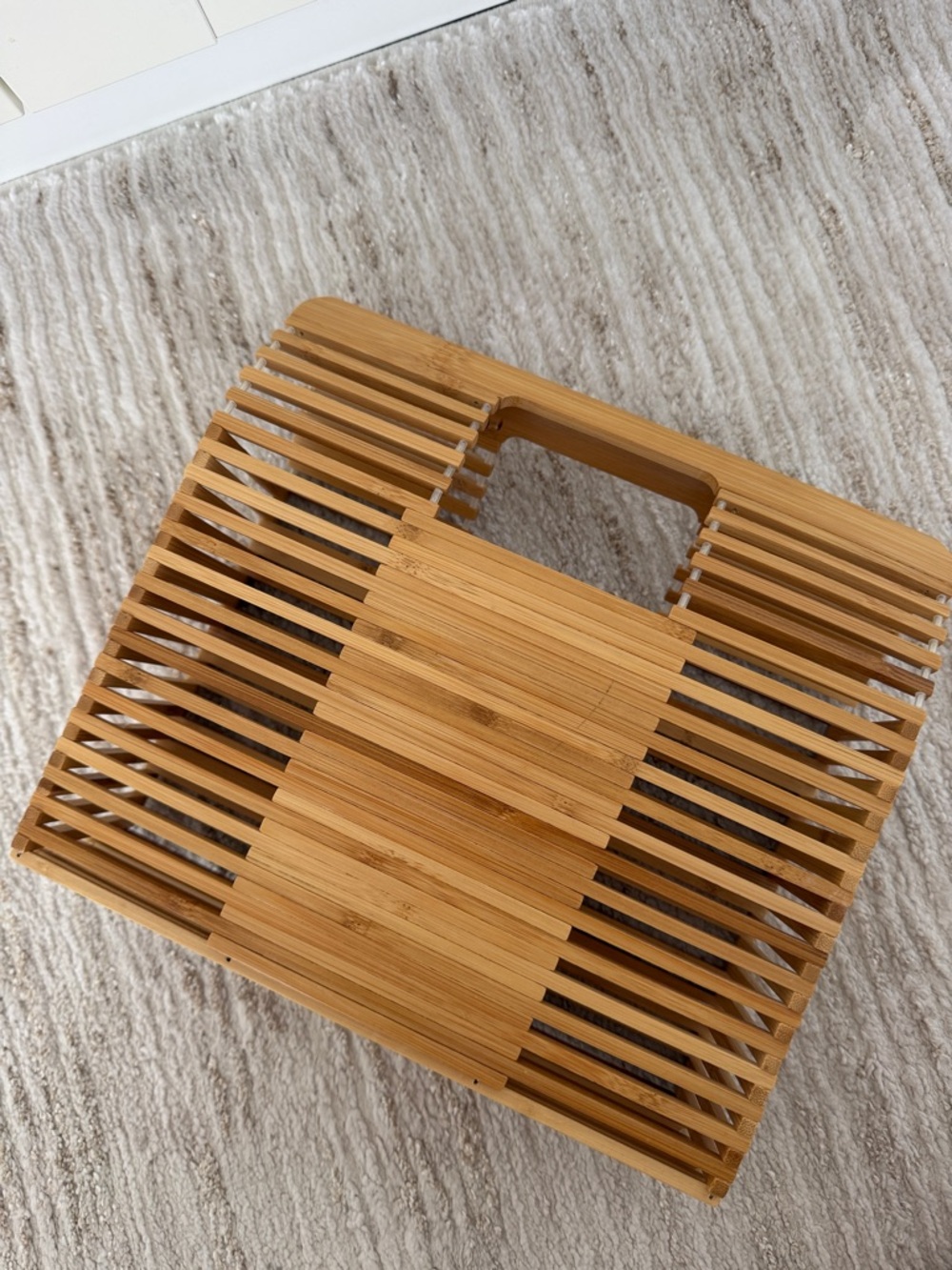 Bamboo Slatted Square Handbag - Natural Tan